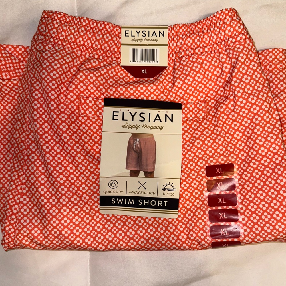 NWT- Orange and White Men’s swim trunks with inner liner